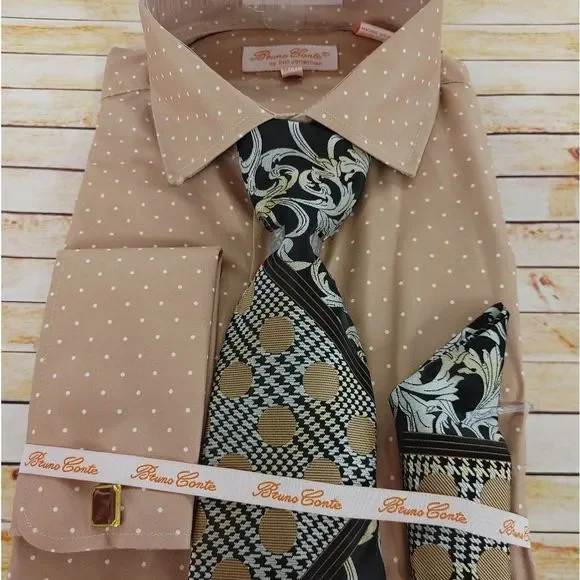 Don Jonathan | Shirts | Bruno Conte By Don Jonathan Spread Collar Dress  Shirt With Tie Hanky Set | Poshmark